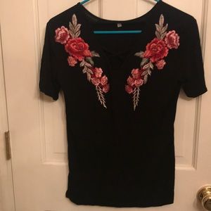 Embroidered Rose Tee
